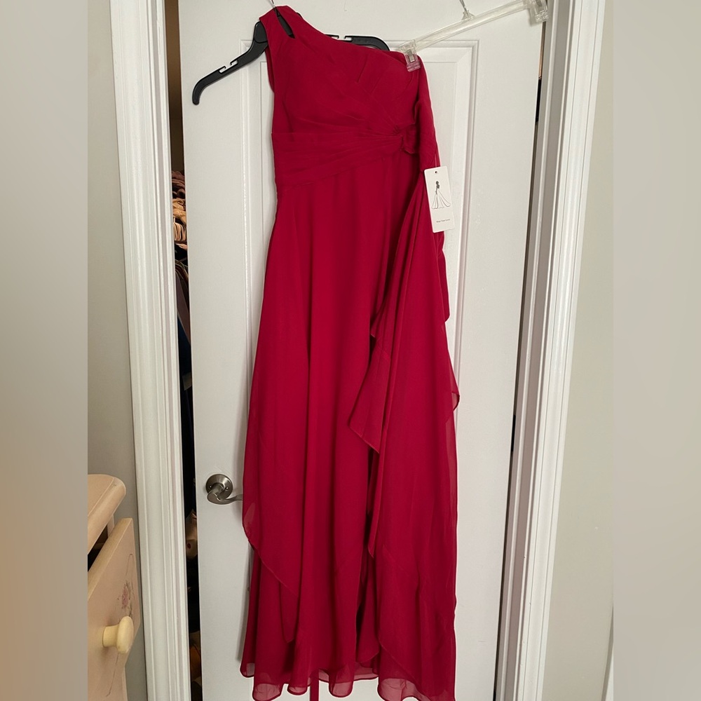 Elegant One-Shoulder Maxi Dress in Deep Cherry Red